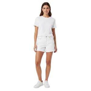 Bershka Denim Shorts Womens 00 White Distressed Frayed Raw Hem Medium Rise